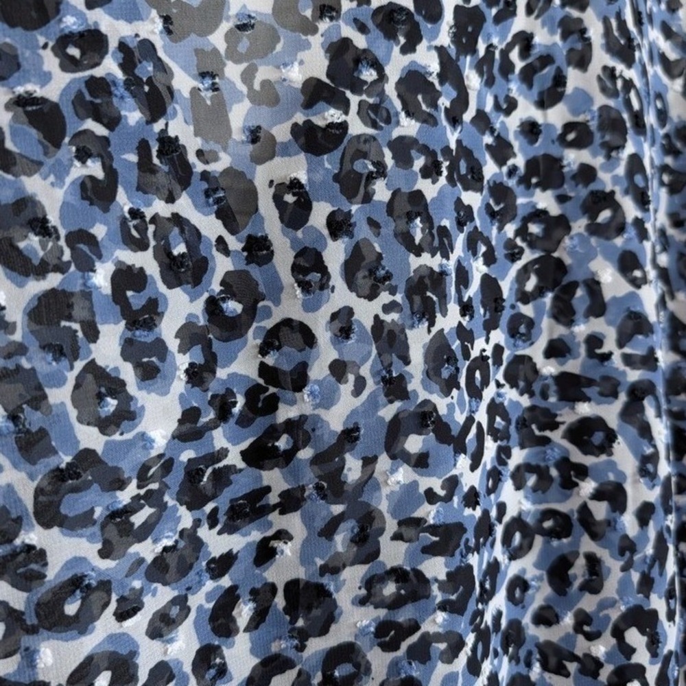 Jones New York Blue Leopard Print Sheer Button Down Shirt - Picture 6 of 6